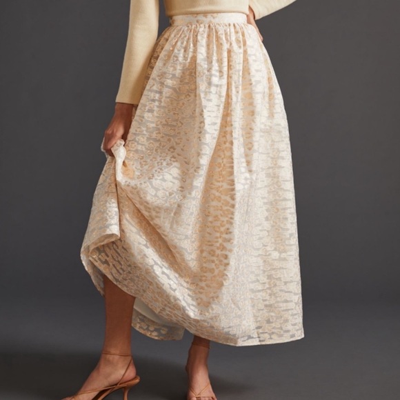 Anthropologie PANKAJ & NIDHI Burnout Shimmer Maxi Skirt Women’s Sz S Shimmer - Picture 2 of 11